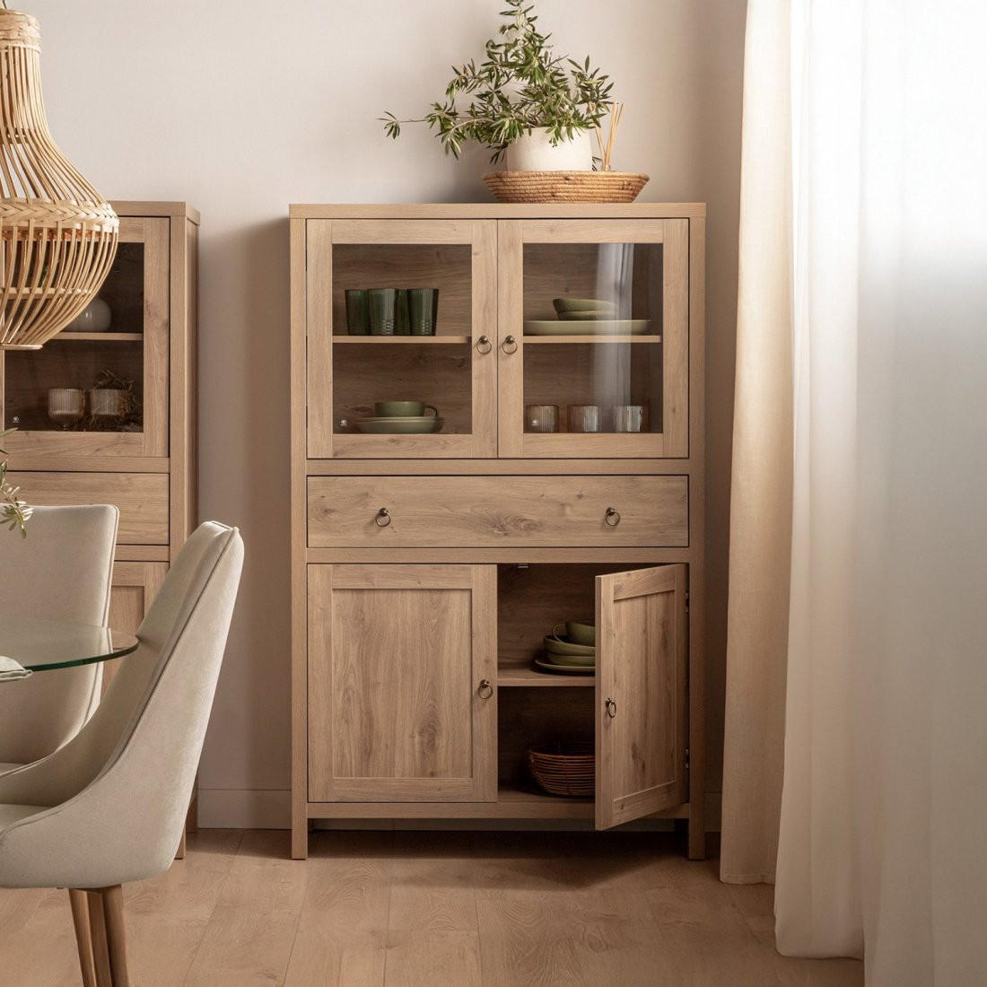 VITRINENSCHRANK DOPPELTER Livorno Natürlich 100 cm x 160 cm - Naturfarben, Holzwerkstoff (100/160/40cm)