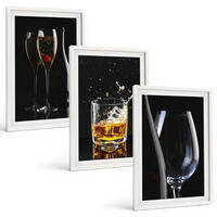 BILDER SET 3er Set - 40x60 cm Weißer Rahmen - Weingläser und Whiskygläser auf schwarzem Hintergrund - Weiß, Kunststoff (40/60cm) - TULUP