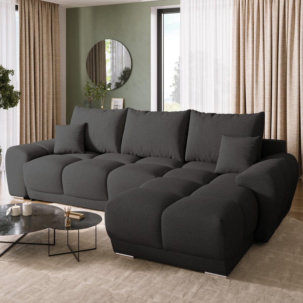 ECKSOFA Nubes mit Schlaffunktion Graphite - Anthrazit/Silberfarben, Kunststoff/Textil (290/180cm) - Bromarkt