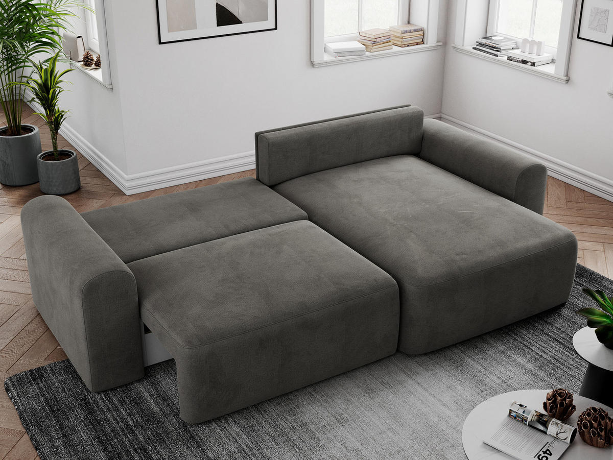 ECKSOFA NELSON Dunkelgrau Velvet - Dunkelgrau/Schwarz, Kunststoff/Textil (274/152cm) - MKS
