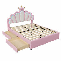 POLSTERBETT 140/200 cm DE-04645, mit LED, 2 Schubladen und Krone in Rosa - Pink, Holzwerkstoff (140/200cm) - ComfortXL
