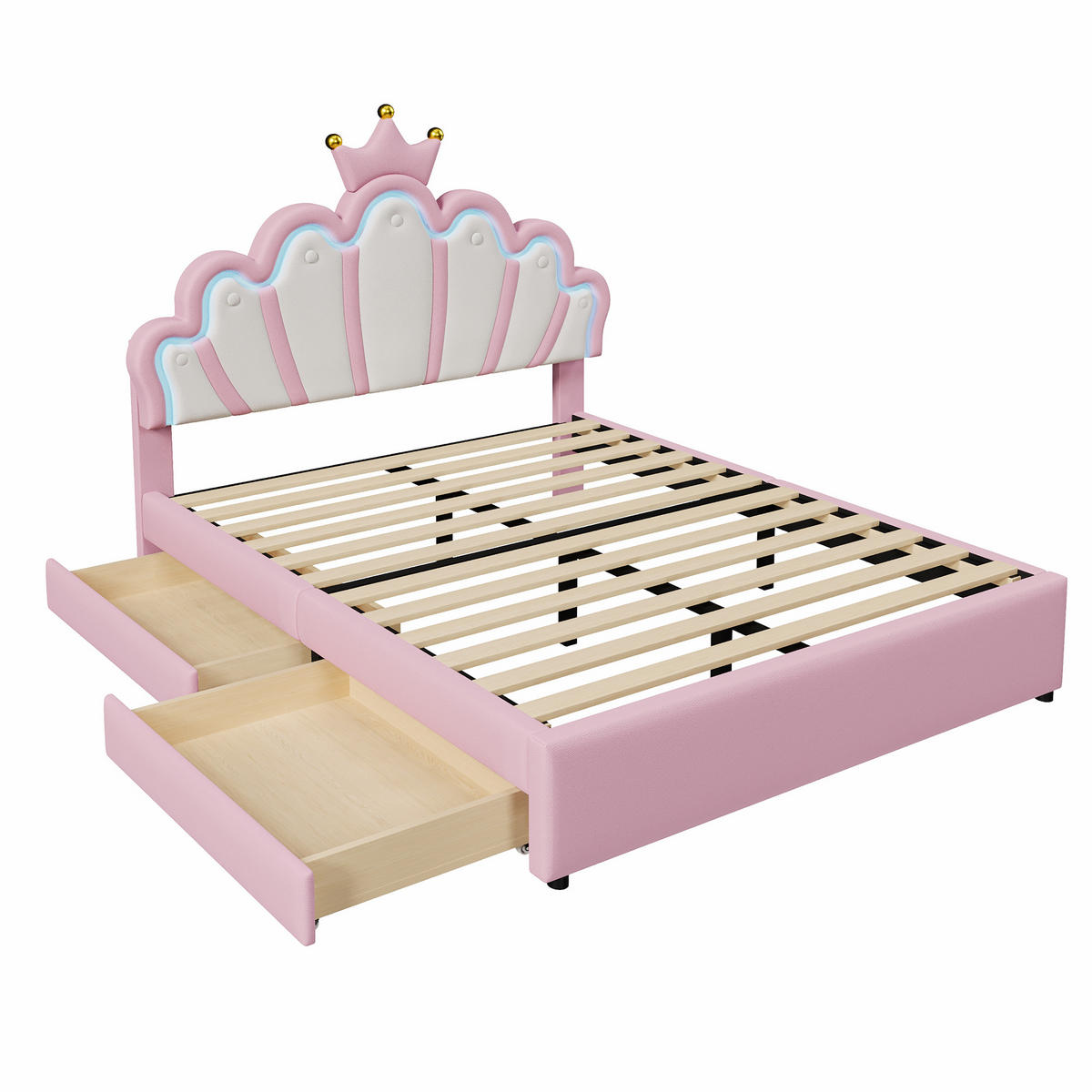 POLSTERBETT 140/200 cm Rosa mit ferngesteuerten LED-Beleuchtung und verstellbarem Kopfteil aus PU - Rosa, Kunststoff (140/200cm) - OKWISH