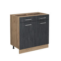 KÜCHENUNTERSCHRANK R-Line Schwarz Beton 80 cm ohne Arbeitsplatte - Honigeiche/Eiche Wotan, Holzwerkstoff (80/81.6/46cm) - Vicco