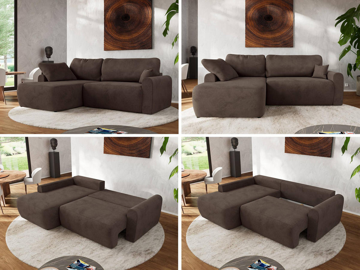 ECKSCHLAFSOFA CUBO L Braun Velvet - links - Schwarz/Braun, Kunststoff/Textil (273/187cm) - MKS