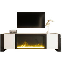 TV-SCHRANK aus Spanplatte 165x32x55 cm Weiß/Schwarz mit Elektrokamin, Hochglanzfront und Push-to-open - Schwarz, Holzwerkstoff (165/55/32cm) - Modfu