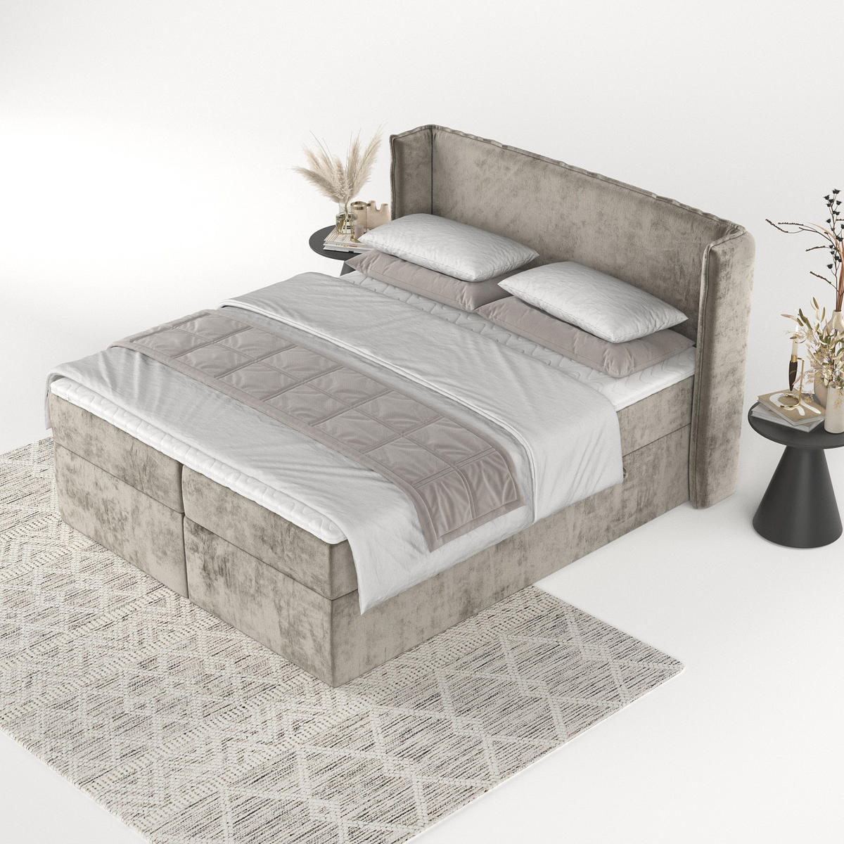 BOXBETT Viva 180/200 cm Beige im Lotta Stoff - Beige/Schwarz, Holz/Holzwerkstoff (180/200cm) - AltaBeds