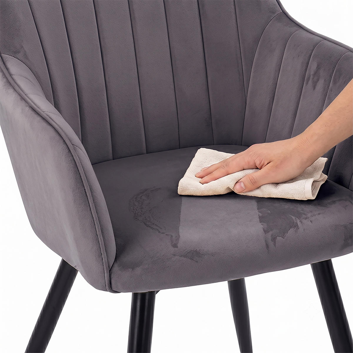 STOL Antracit matstol 2-pack sammet metall - Antracit, Trä/Textil (56/81/61cm) - Relaxdays