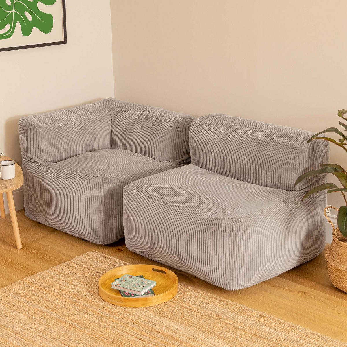 SITZSACK-SOFA 2-tlg.: Ecksessel, Sessel - Grau, Textil (195/68/100cm) - icon