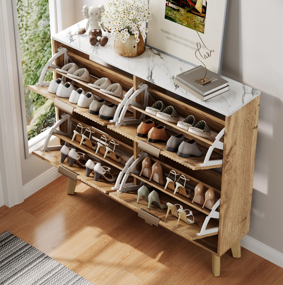 SCHUHSCHRANK 105/24/95,5 cm Natur aus MDF mit 4 Klapptüren - Naturfarben, Holzwerkstoff (105/95.5/24cm) - OKWISH