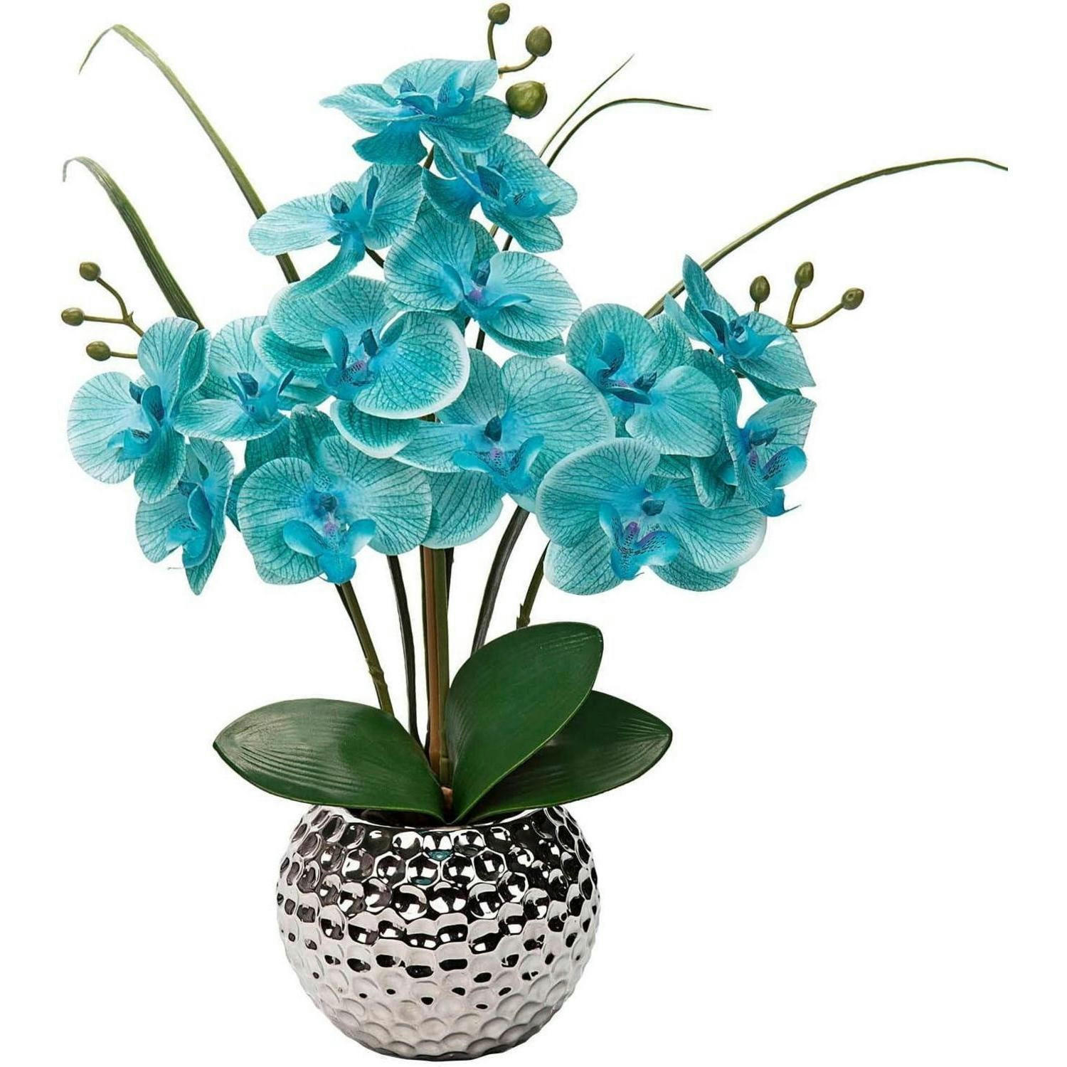 KUNSTBLUME Orchidee Phalaenopsis mit Keramiktopf Hellblau 49 cm - Türkis, Keramik (45cm)