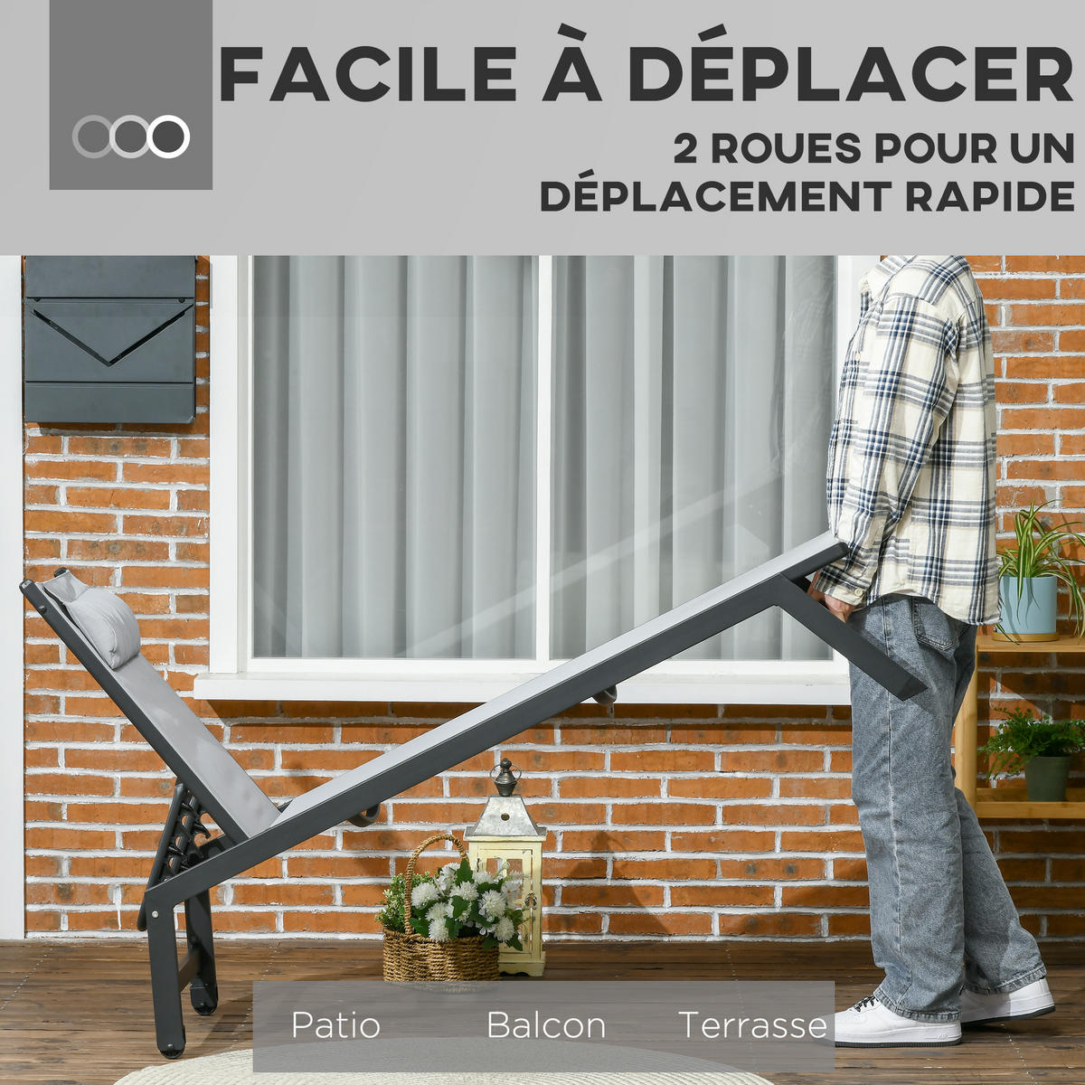 SONNENLIEGE DE-15611 Aluminium, 5-fach verstellbar mit Rollen Hellgrau - Hellgrau, Metall (55/90/164cm) - ComfortXL