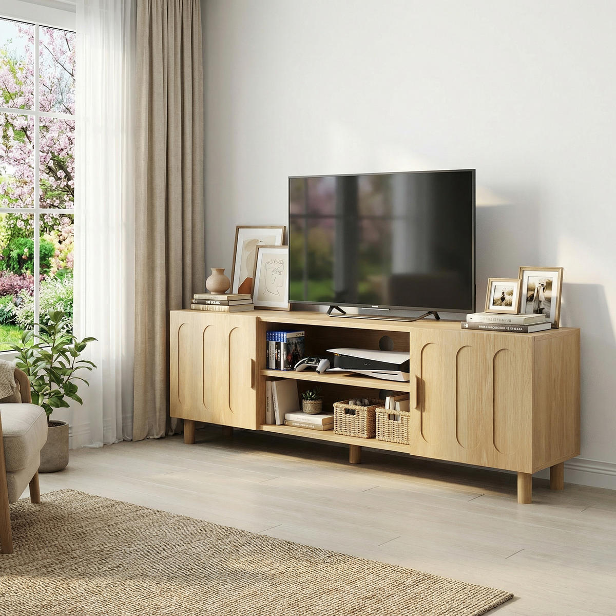 TV-SCHRANK 140 cm mit Stauraum für 55/65 Zoll, Eiche - Eichefarben, Holzwerkstoff (140/46/40cm)