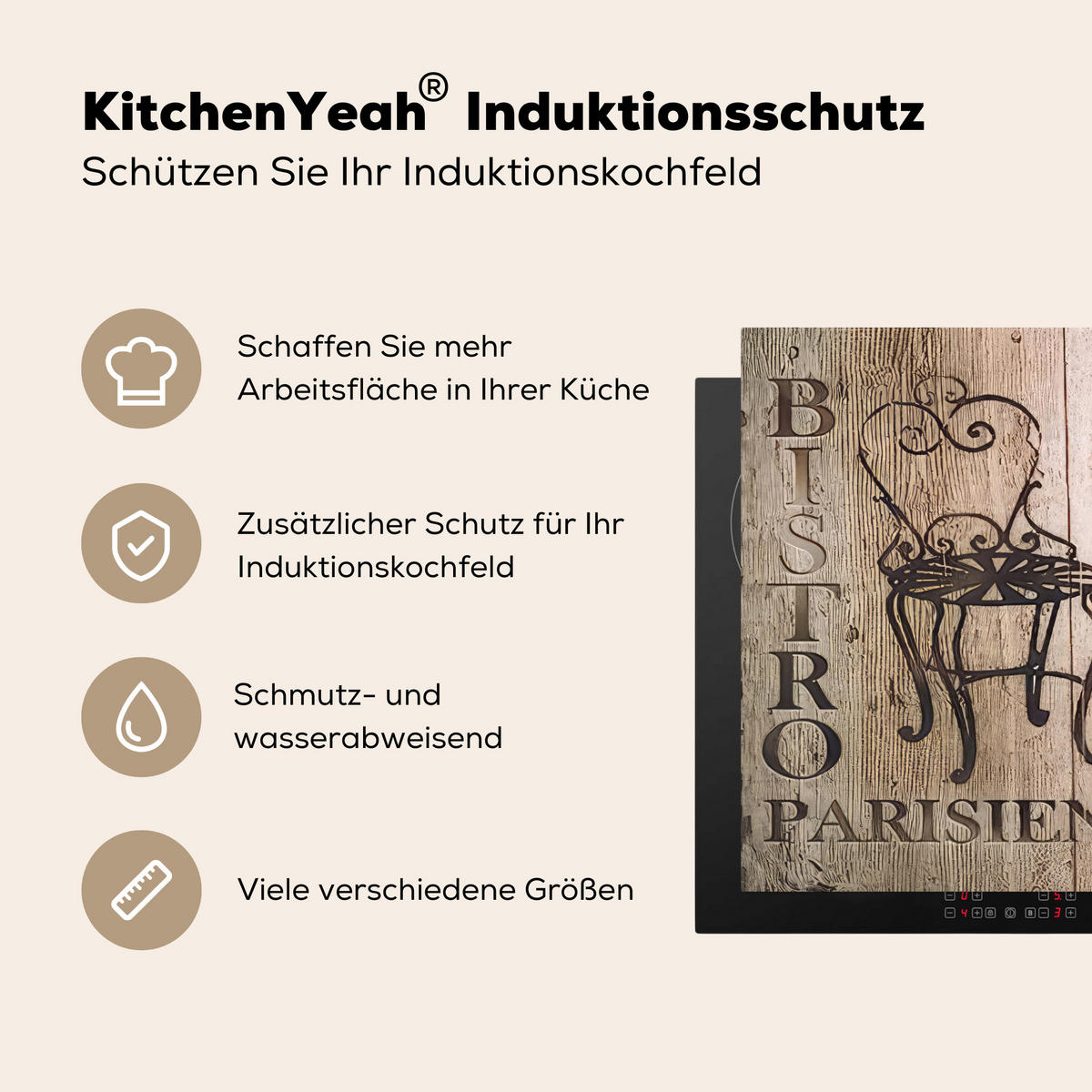 HERDABDECKPLATTE Bistro Parisien - Café - Kaffee - Jahrgang Ceranfeldabdeckung 76x51.5 cm - Cappuccino, Kunststoff (76/51.5/0.2cm) - MuchoWow