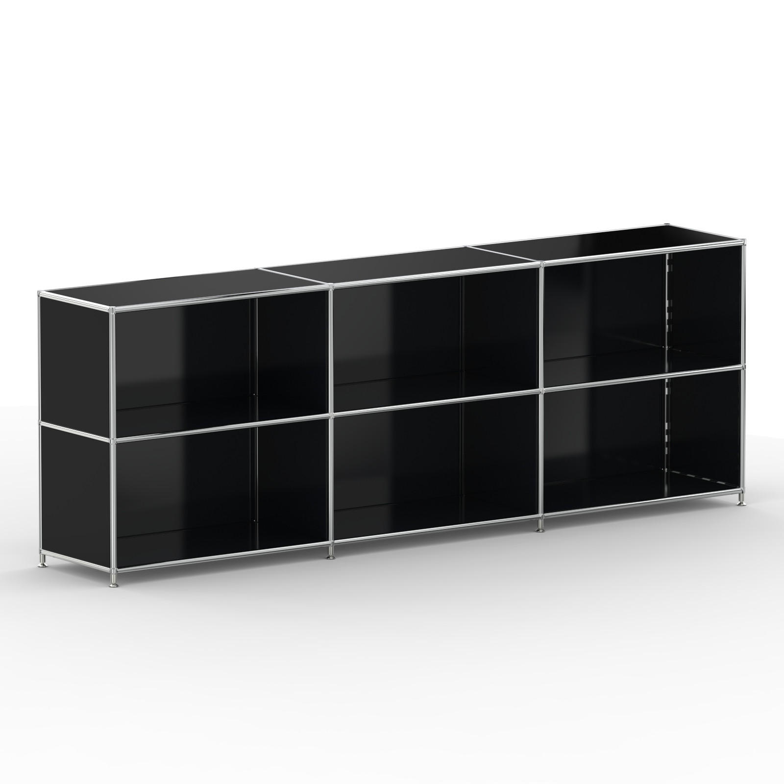 AKTENSCHRANK Büro, 6 offene Fächer, Breite 227 cm, Graphitschwarz - Chromfarben/Schwarz, Metall (40/80.5/227.2cm) - Versee