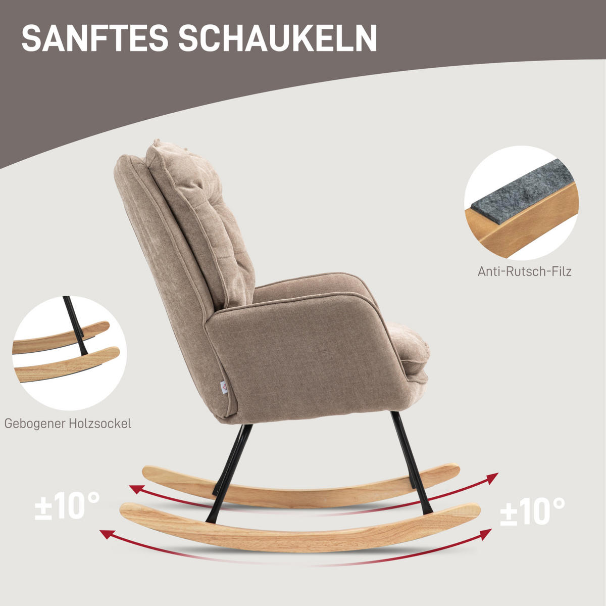 SCHAUKELSTUHL 71/98,5/97 cm mit Chenillebezug und hoher Rückenlehne - Braun, Textil (98.5/97/71cm) - BEAOK