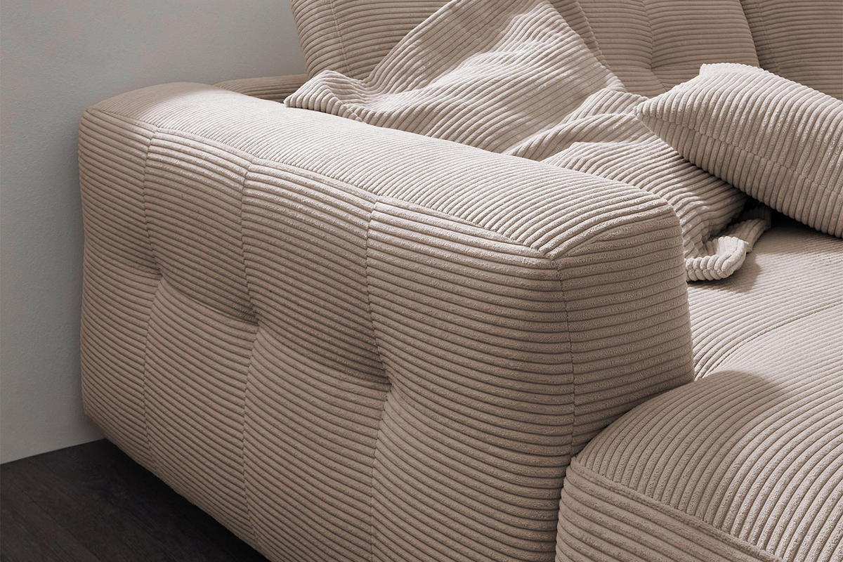 ECKSOFA XL MIKA Taupe Cord - Taupe/Schwarz, Kunststoff/Textil (296/167cm) - KAWOLA