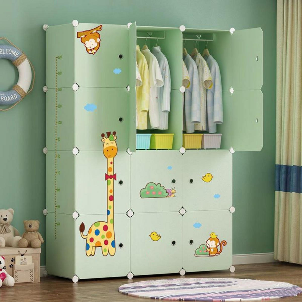 KINDERKLEIDERSCHRANK, grün 111/47/147 cm - Grün, Kunststoff (47/147/111cm) - Rebiko