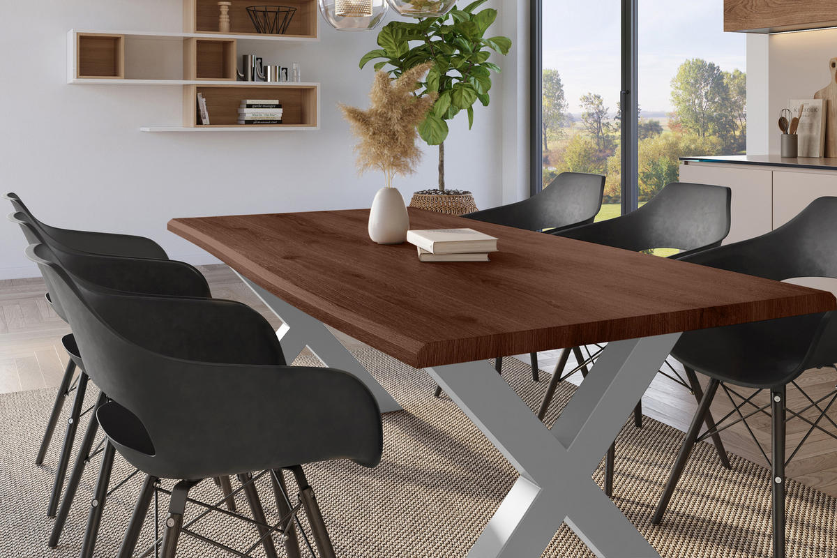 ESSTISCH JULIUS X - Silberfarben/Nussbaumfarben, Holz (90/180/77cm) - SAM