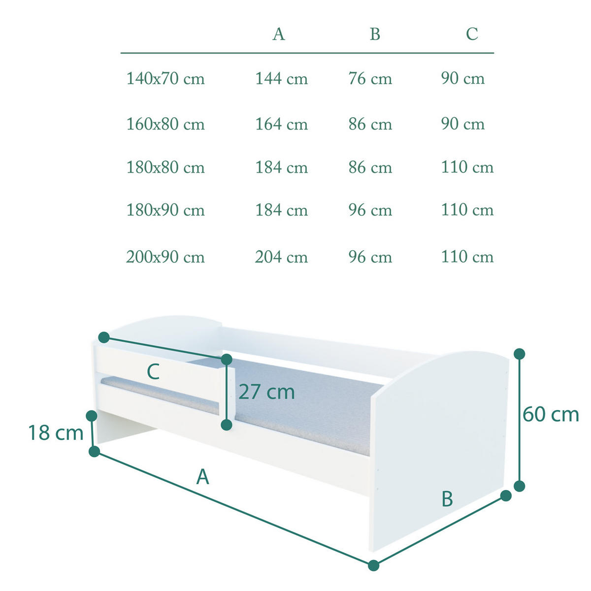 KINDERBETT Classic 200x90 weiß mit Schublade und Matratze - Weiß, Holzwerkstoff (90/200cm)