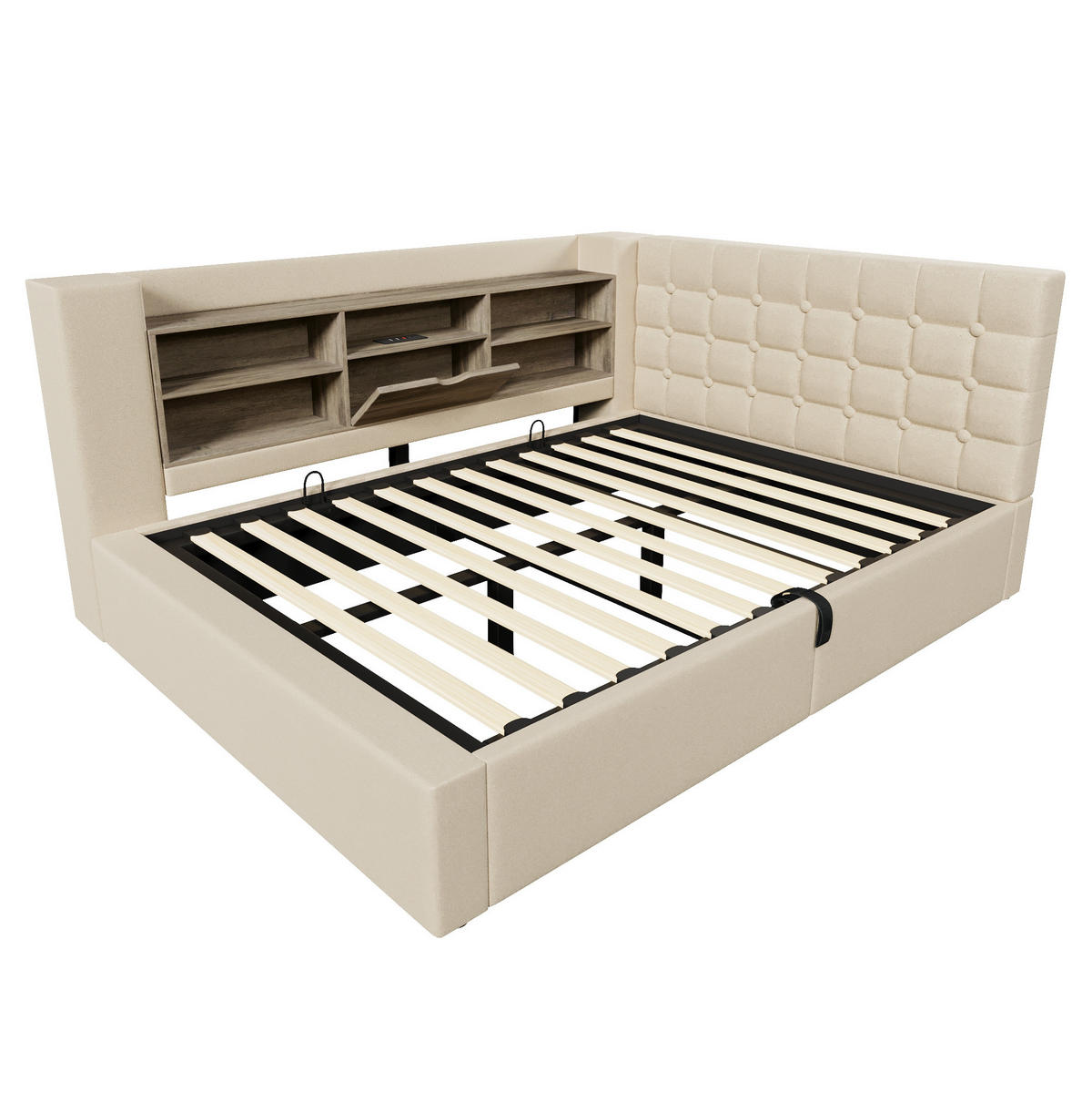 POLSTERBETT mit Stauraum 140x200 cm Leinen Beige inkl. Matratze - Beige, Metall (140/200cm) - Meubliv