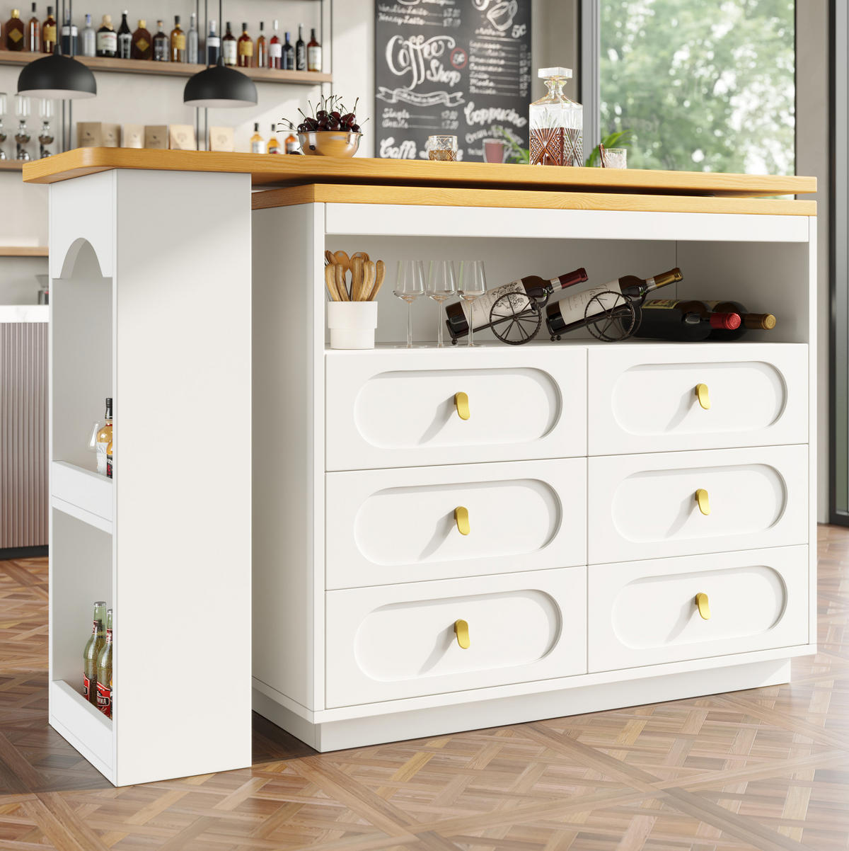 BARTISCH 137-203/39/90 cm in Weiß mit Stauraum und 360° Drehfunktion - Weiß, Holzwerkstoff (39/203/92cm) - BEAOK