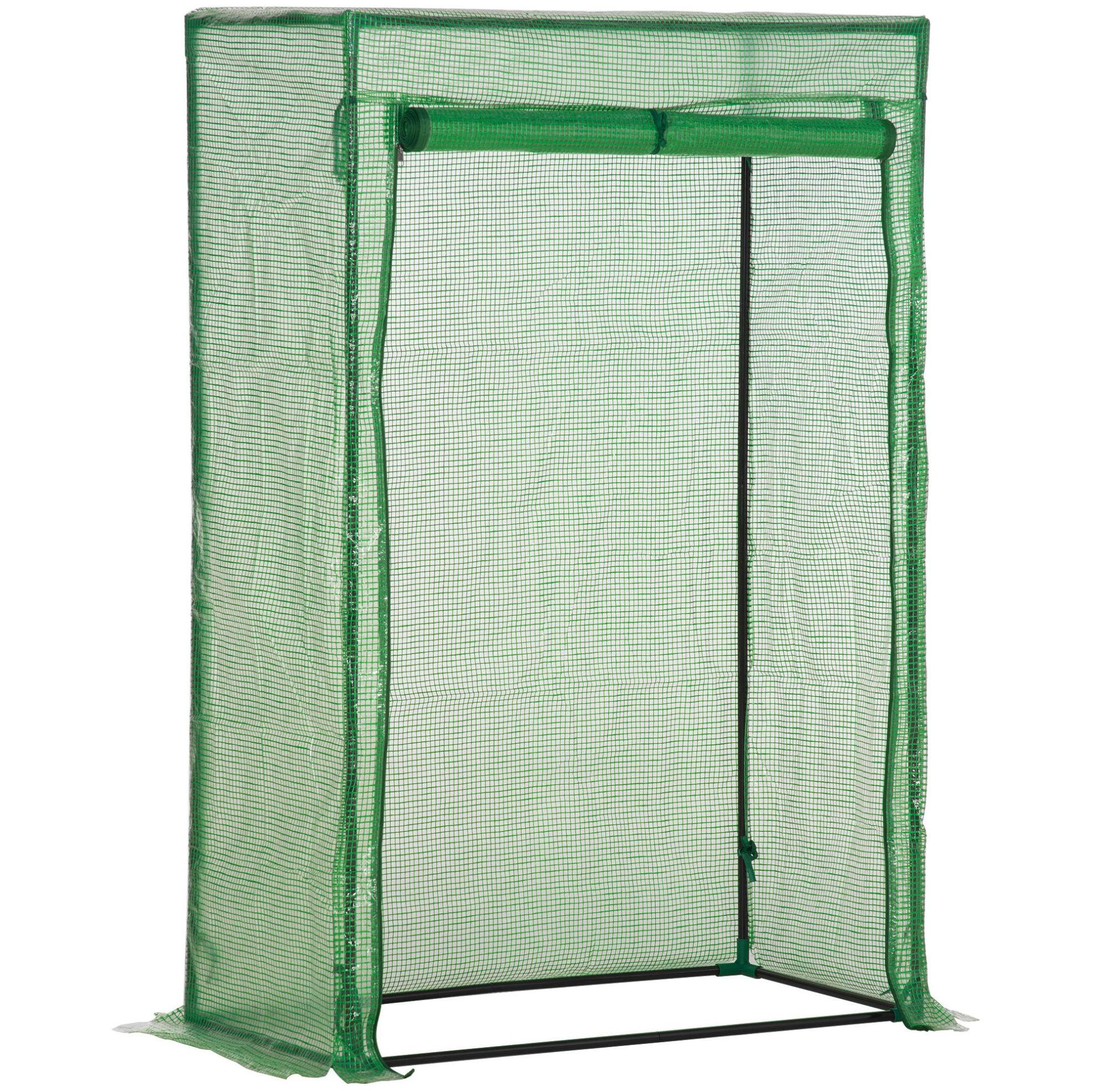 Modfu SKLENÍK z plastu 100x50x150 cm tmavě zelený s rolovacími dveřmi a ocelovým rámem