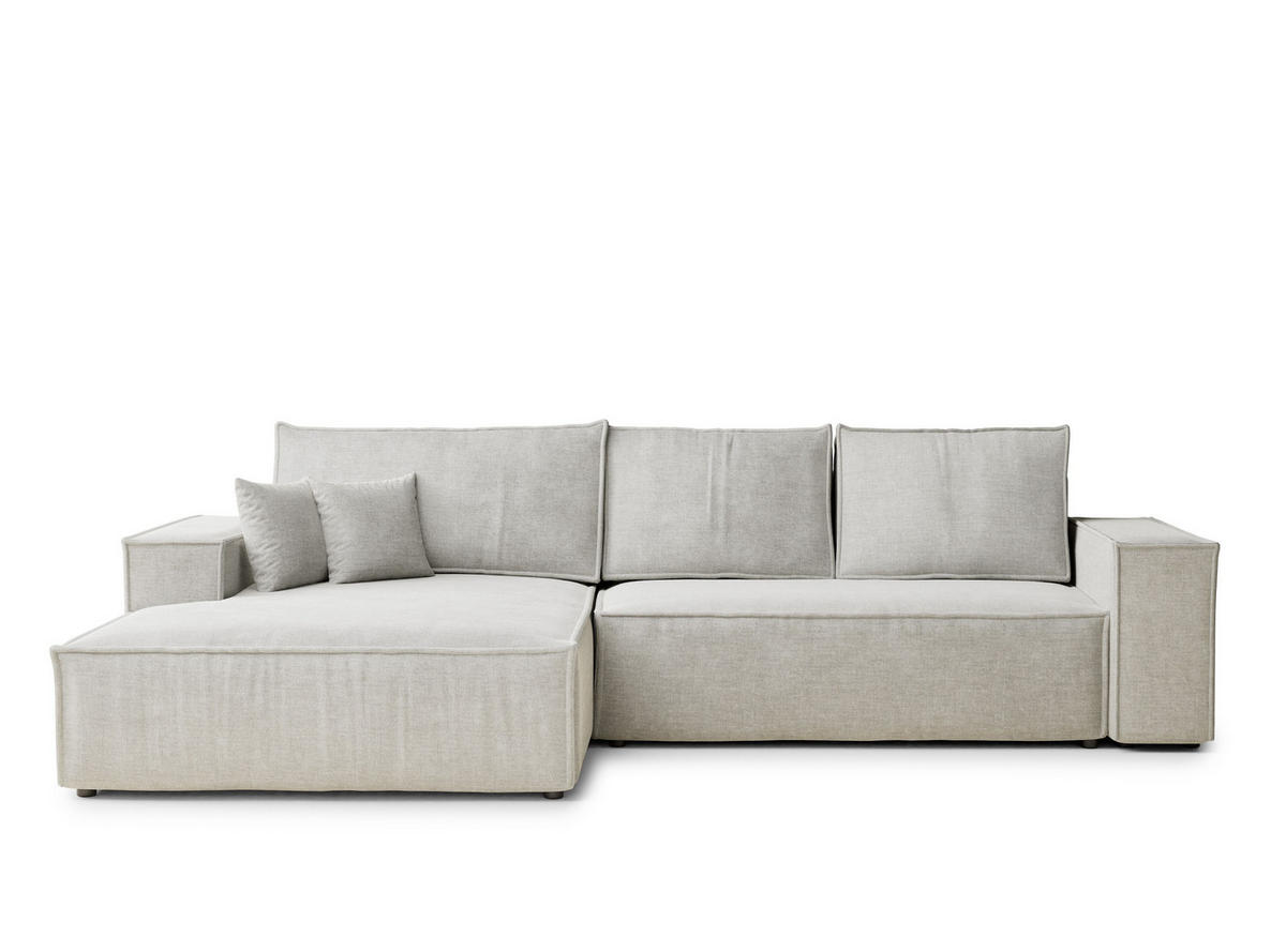 ECKSOFA Maze Grau Chenille-Stoff - Links Seite - Schwarz/Grau, Holz/Holzwerkstoff (185/294cm) - Maison de Reve