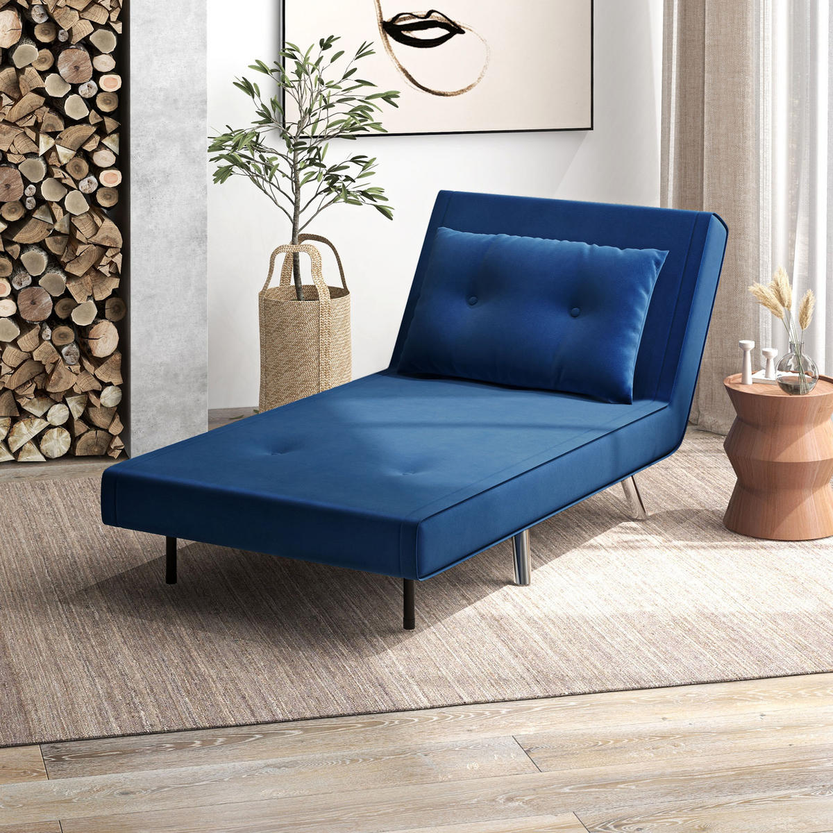 SCHLAFSESSEL, Samt, Stahl, Blau - Blau, Textil (88/83/77cm) - HOMCOM