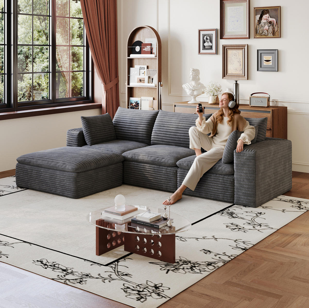 ECKSOFA aus Stoff 260 cm Dunkelgrau ohne Montage mit abnehmbarer Polsterung und flexiblen Modulen - Dunkelgrau, Textil (260/160cm) - Modfu