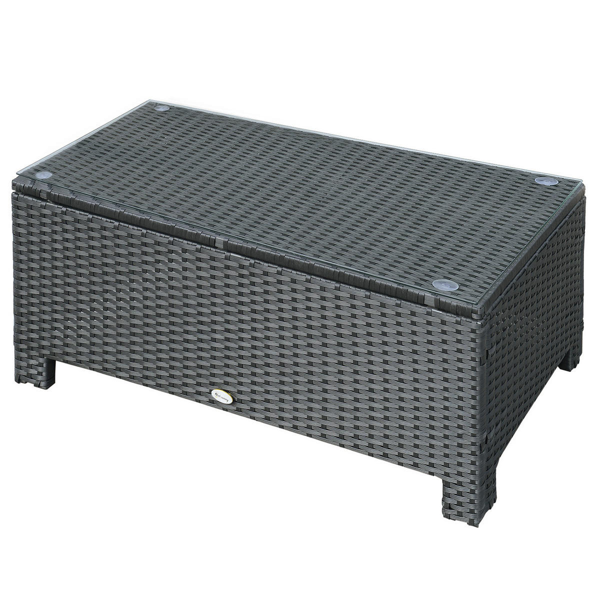 GARTENTISCH DE-06679 mit Glasplatte, Polyrattan Schwarz - Schwarz, Glas/Kunststoff (85/50/39cm) - ComfortXL