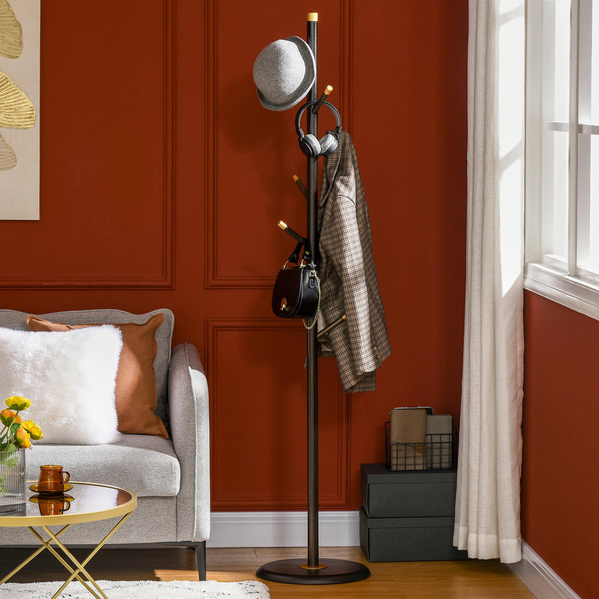KLEIDERSTÄNDER - Walnussfarben, Holzwerkstoff/Metall (36/180/36cm) - HOMCOM