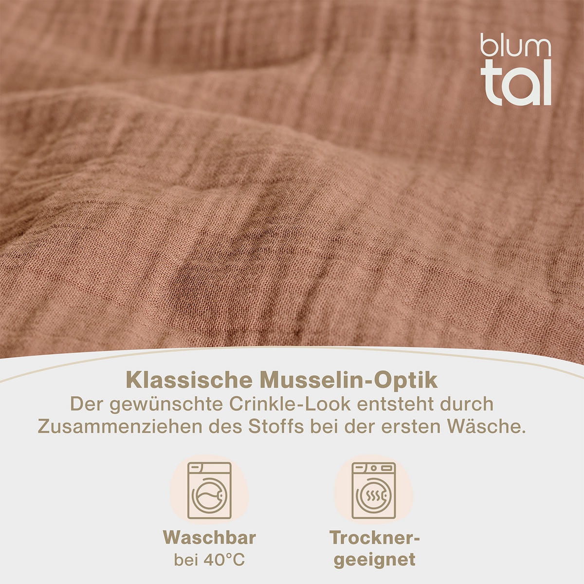 BETTWÄSCHE Musselin, 100% Baumwolle, 200/220 cm & 2x 80/80 cm - Kupferfarben, Textil (200/220cm) - Blumtal