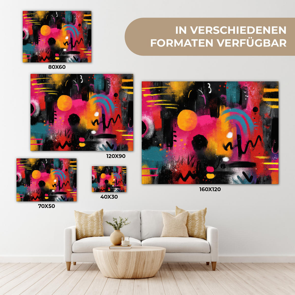 LEINWANDBILD Farbflächen - Formen - Bunt - Abstrakt Wandbilder 80x60 cm - Pink, Textil (80/60cm) - MuchoWow