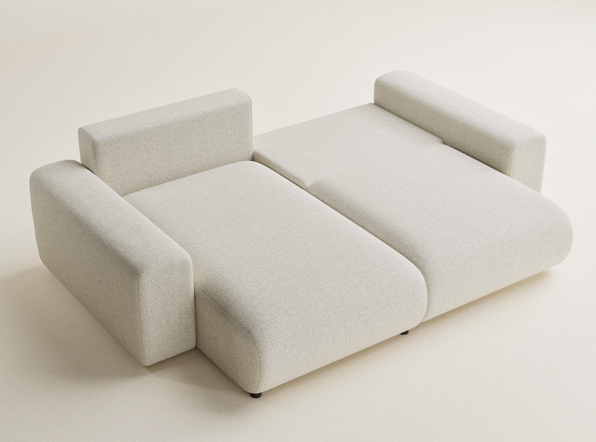 ECKSOFA MIT SCHLAFFUNKTION Solo Creme Webstoff - Creme/Schwarz, Holz/Holzwerkstoff (255/168cm) - Maison de Reve