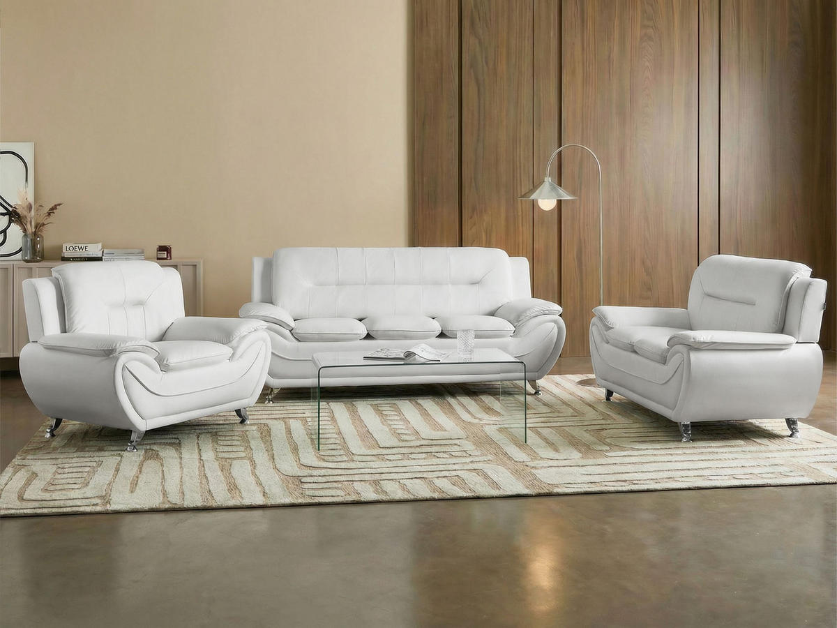 SOFA-SET 6-Sitzer Kunstleder Weiß Leira - Silberfarben/Weiß, Kunststoff (193/86/78cm) - Beliani