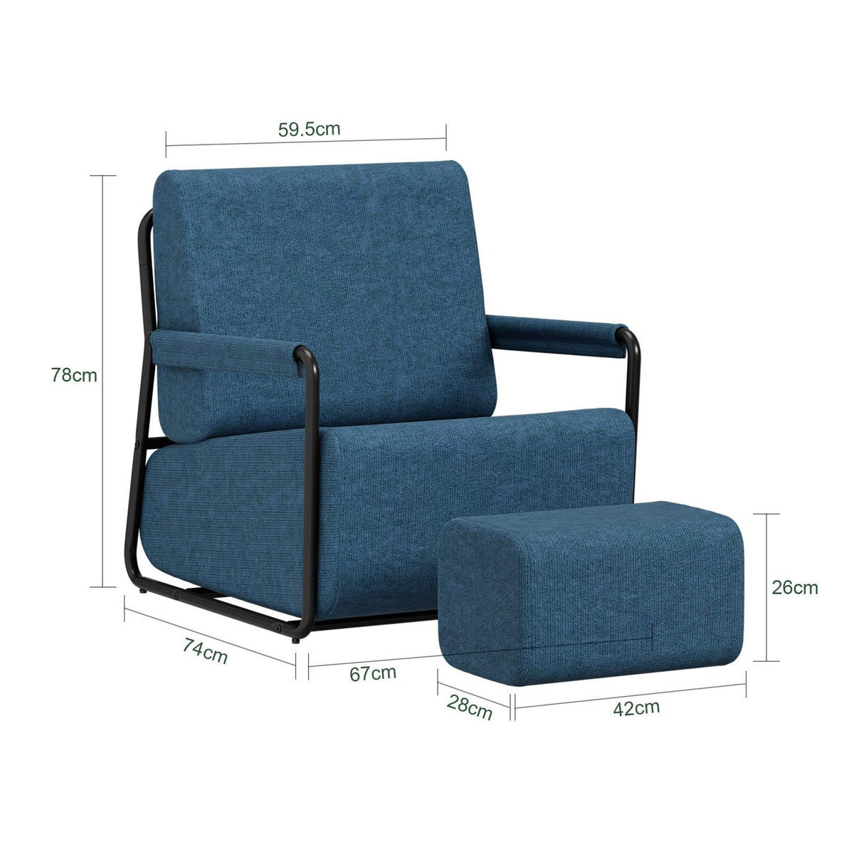 SESSEL mit Hocker und Metallgestell FST99-B - Ahornfarben, Fell (59.5/78/67cm) - SoBuy