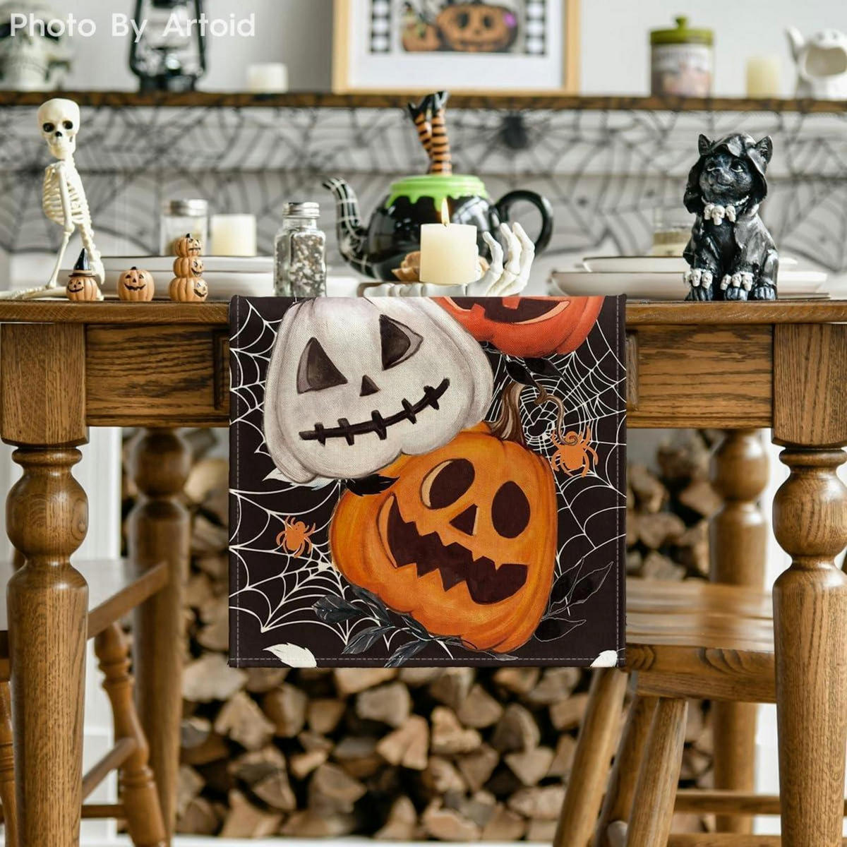 TISCHLÄUFER Halloween Kürbisse Spinnennetz 40 x 240 cm - Multicolor, Textil (240/40/1.5cm)