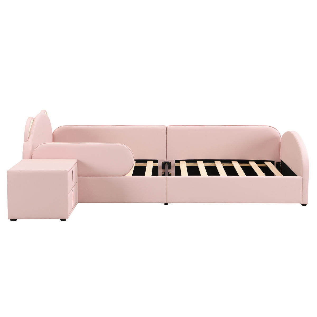 KINDERBETT 90/200 cm mit Nachttisch, Bären-Kopfteil und weichem Stoßschutz, Rosa - Rosa, Textil (90/200cm) - Redom