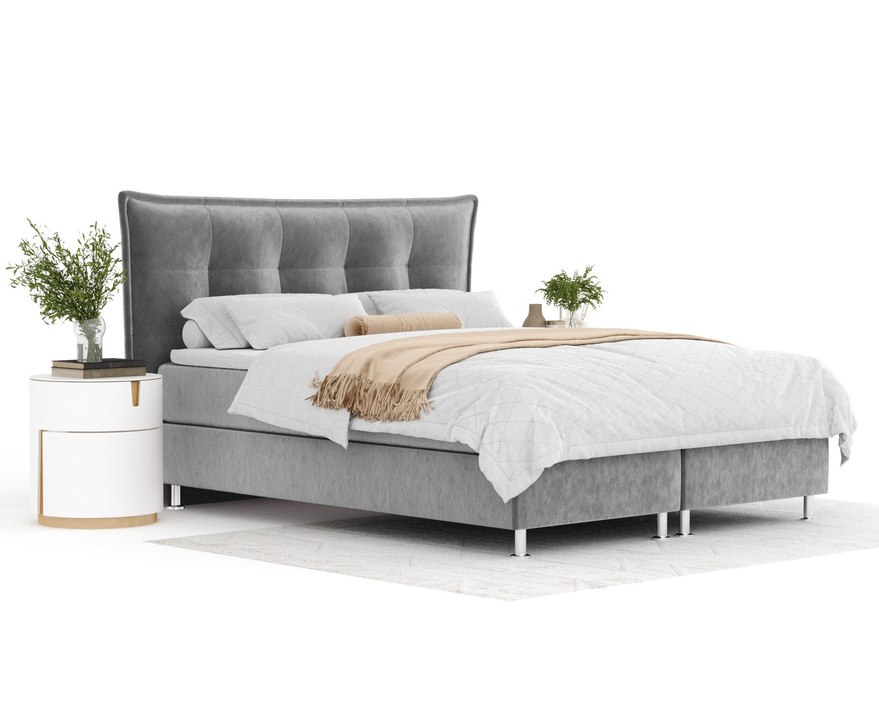 BOXSPRINGBETT Minori Grau 200/200 cm mit Latex-Topper - Silberfarben/Grau, Holz/Holzwerkstoff (200/200cm) - Maison de Reve