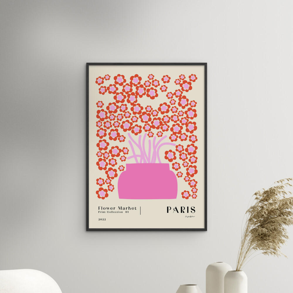 POSTER mit Rahmen NKTN - Flower Market Paris - Pink/Schwarz, Holz/Papier (70/100cm) - Poster&Frame