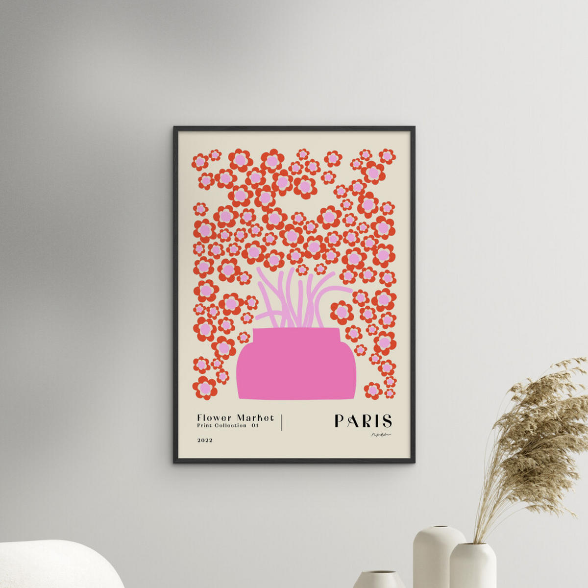 POSTER mit Rahmen NKTN - Flower Market Paris - Pink/Schwarz, Holz/Papier (70/100cm) - Poster&Frame