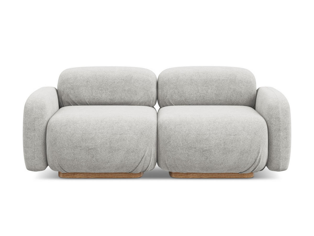 3-SITZER SOFA Bouclé Stoff Grau - Silberfarben/Braun, Holz/Textil (190/73/95cm) - Makamii
