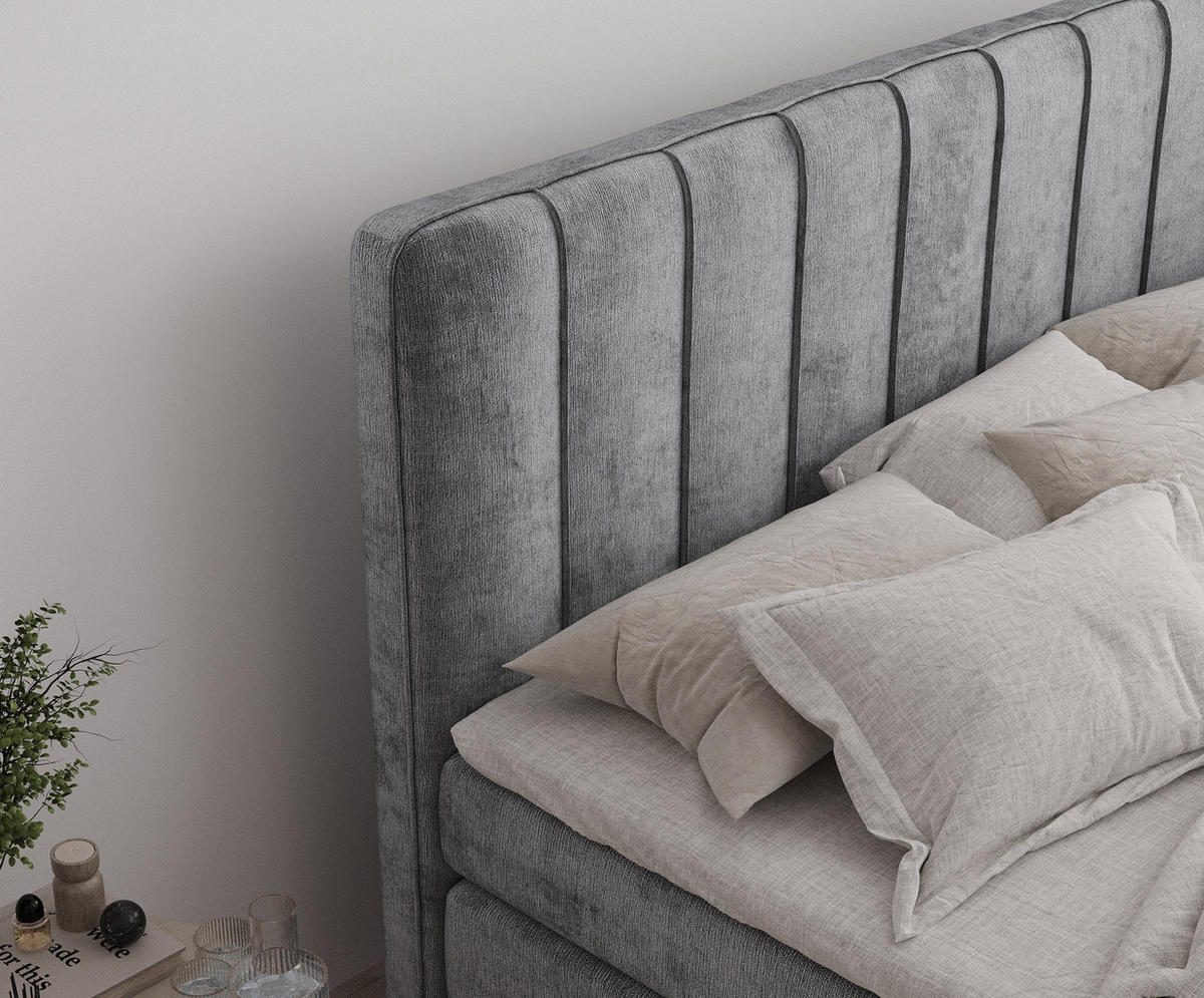 BOXSPRINGBETT Novara Grau 140/200 cm - Schwarz/Grau, Holz/Holzwerkstoff (140/200cm) - Maison de Reve