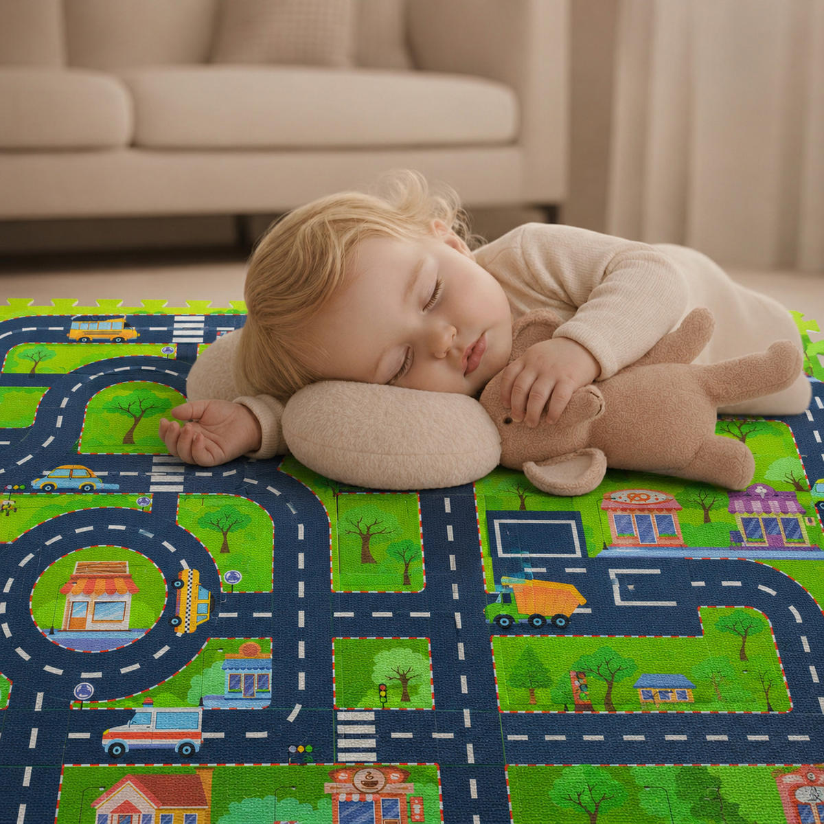 SPIELMATTE STRASSE- 120/90 cm Puzzlematte Grün - Multicolor, Kunststoff (30/30cm) - Littletom