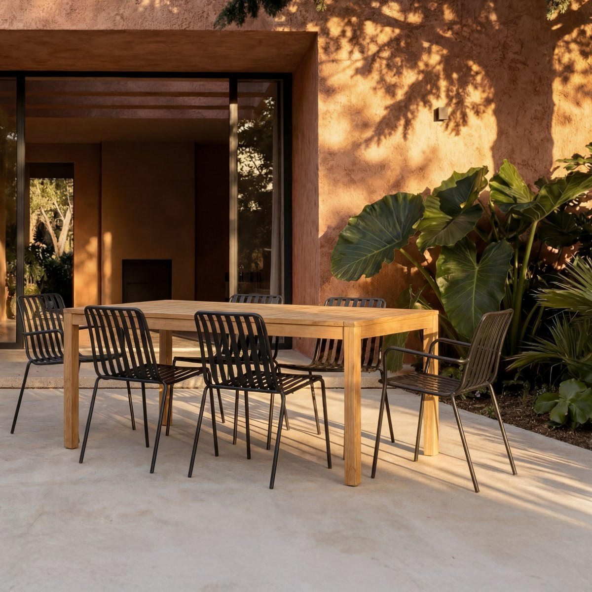 GARTENMÖBEL-SET 7-tlg Téo Schwarz aus Teak - Schwarz, Holz - Tikamoon