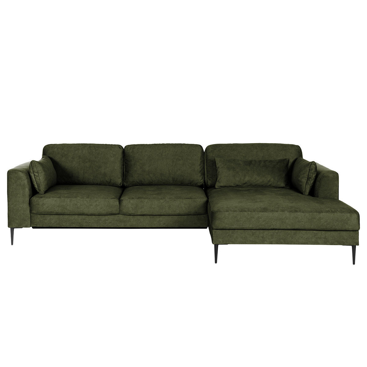 ECKSOFA mit Longchair - Dunkelgrün/Schwarz, Textil/Metall (275/168cm) - home24