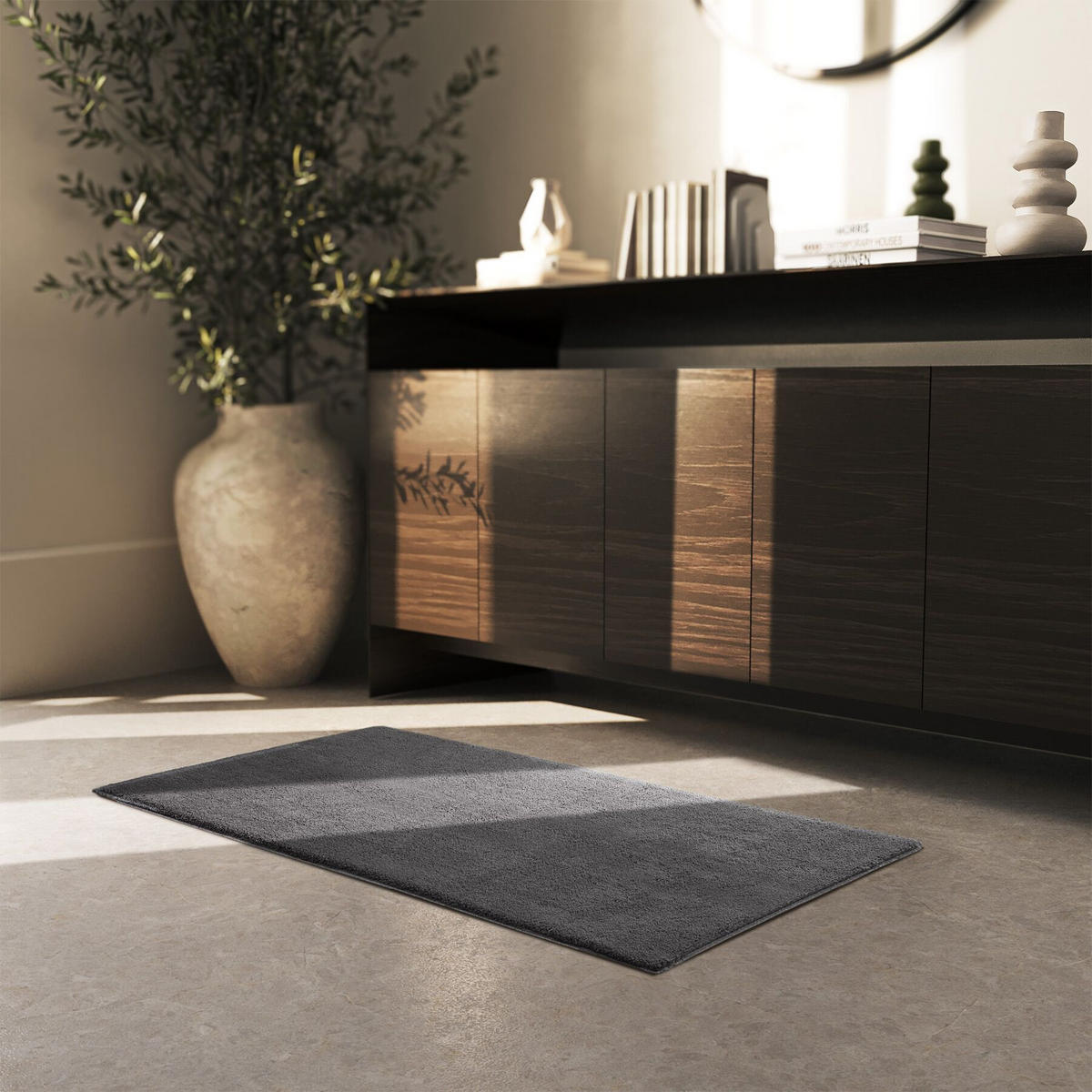 KURZFLORTEPPICH Soft Zone,rutschfeste Unterseite,anthrazit - Anthrazit, Kunststoff (110/60cm) - tectake