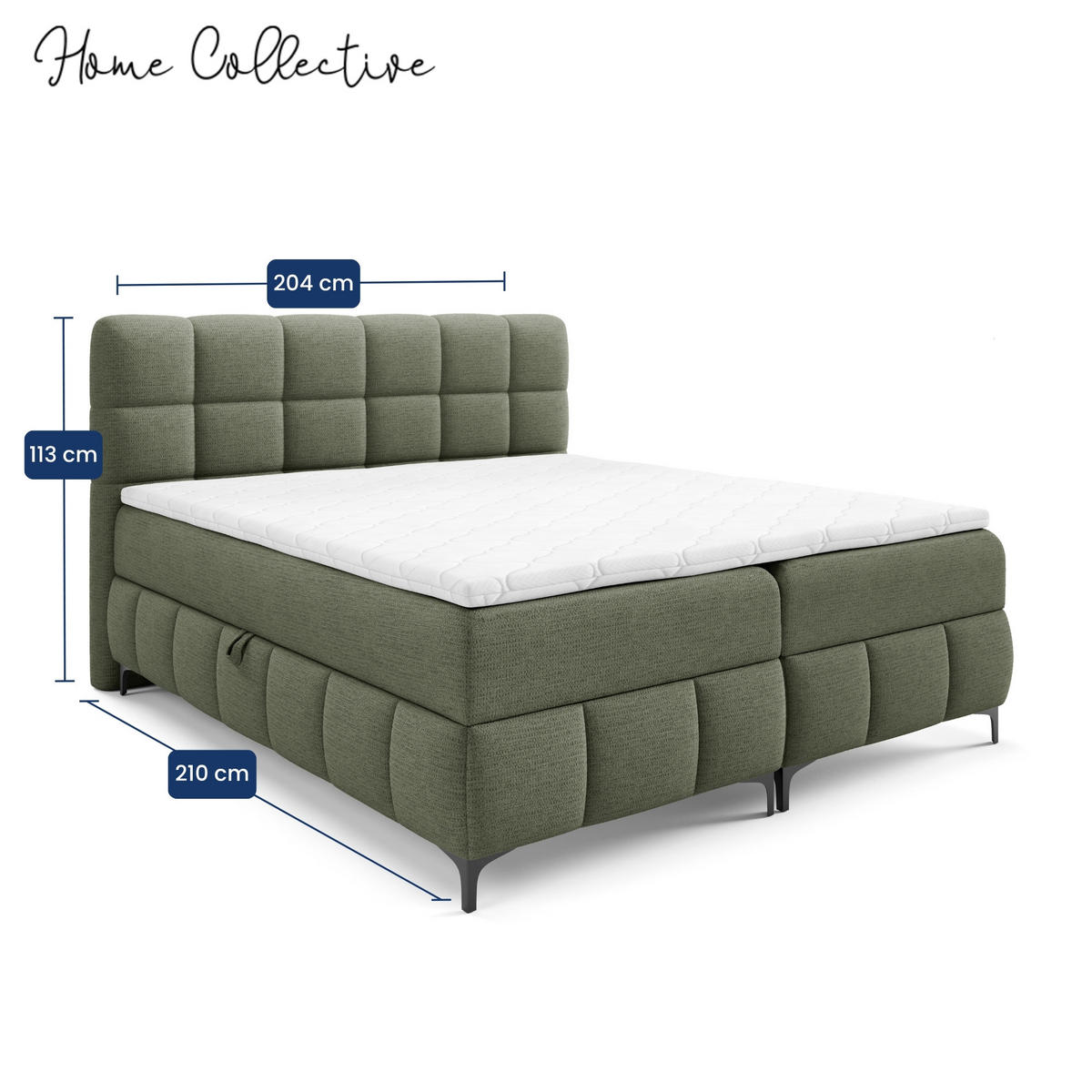 BOXBETT mit Stauraum und Topper 200x200 cm Grün - Grün, Textil (200/200cm) - Home Collective