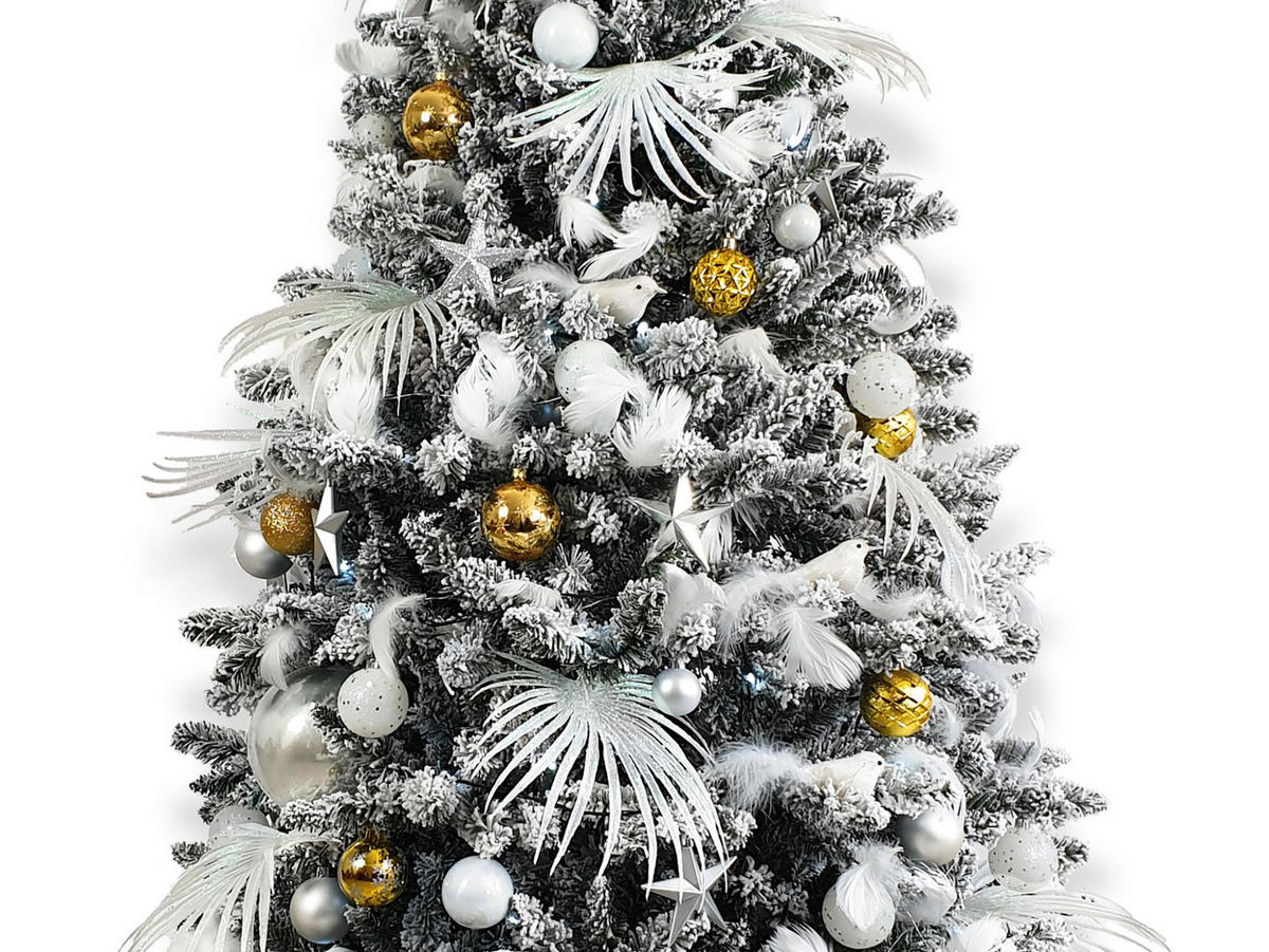 WEIHNACHTSBAUM geschmückt künstlich mit 133 Stk Kugeln POLAR GOLD 210 cm mit Metallständer - Silberfarben/Goldfarben, Kunststoff (210cm) - LAALU