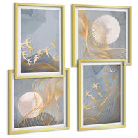 BILDER SET 4er Set - 50x50 cm & 40x60 cm Goldrahmen - Vögel im Flug, Himmel, Mond - Goldfarben, Kunststoff (50/50cm) - TULUP